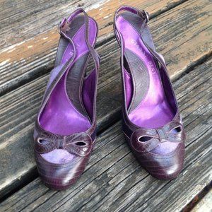 Gianni Bini Purple Leather Velvet Heels Size 7.5 SlingBack Round Toe Bow Shoes